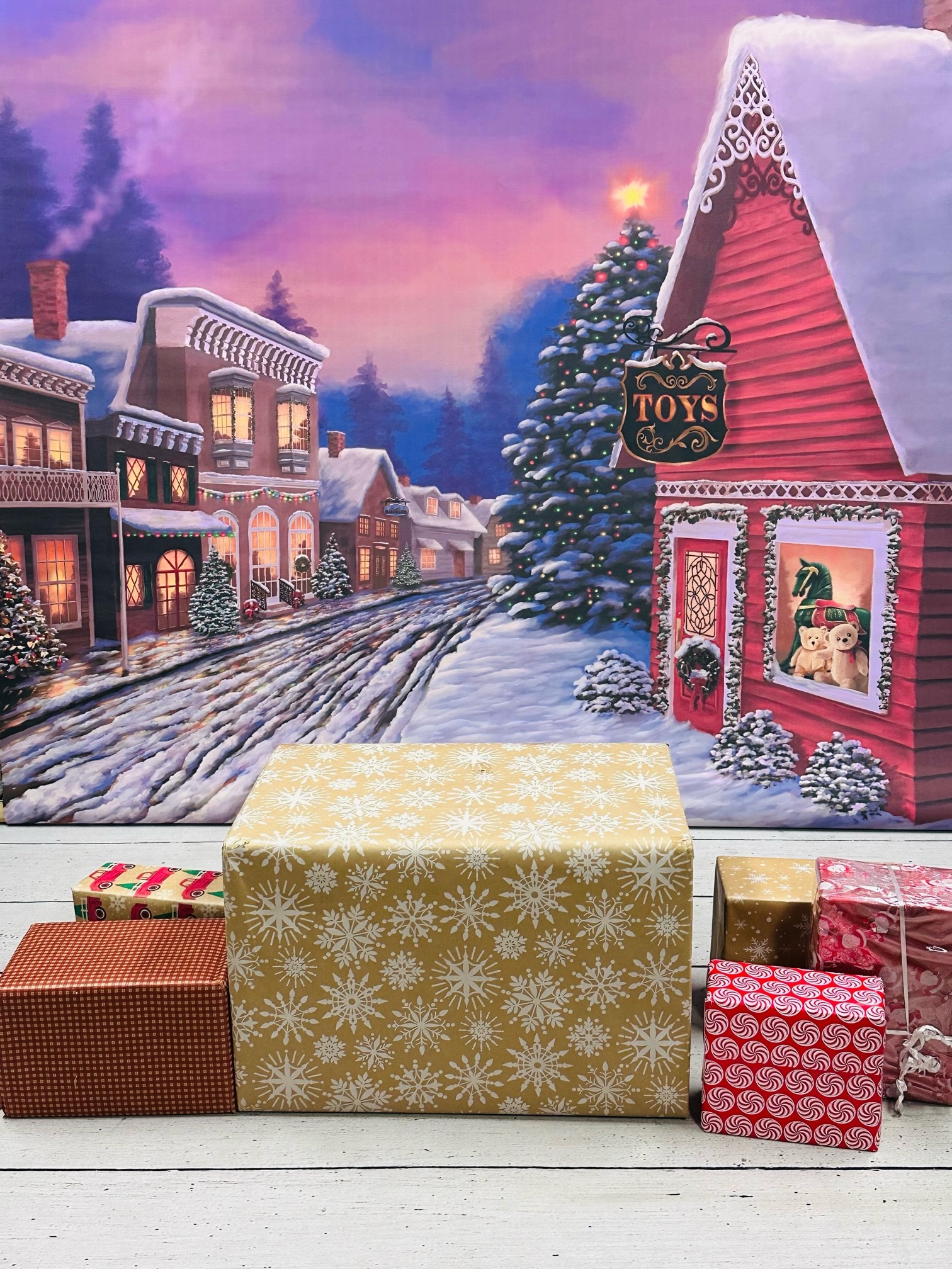 Christmas Cottage with Wrapped Gifts