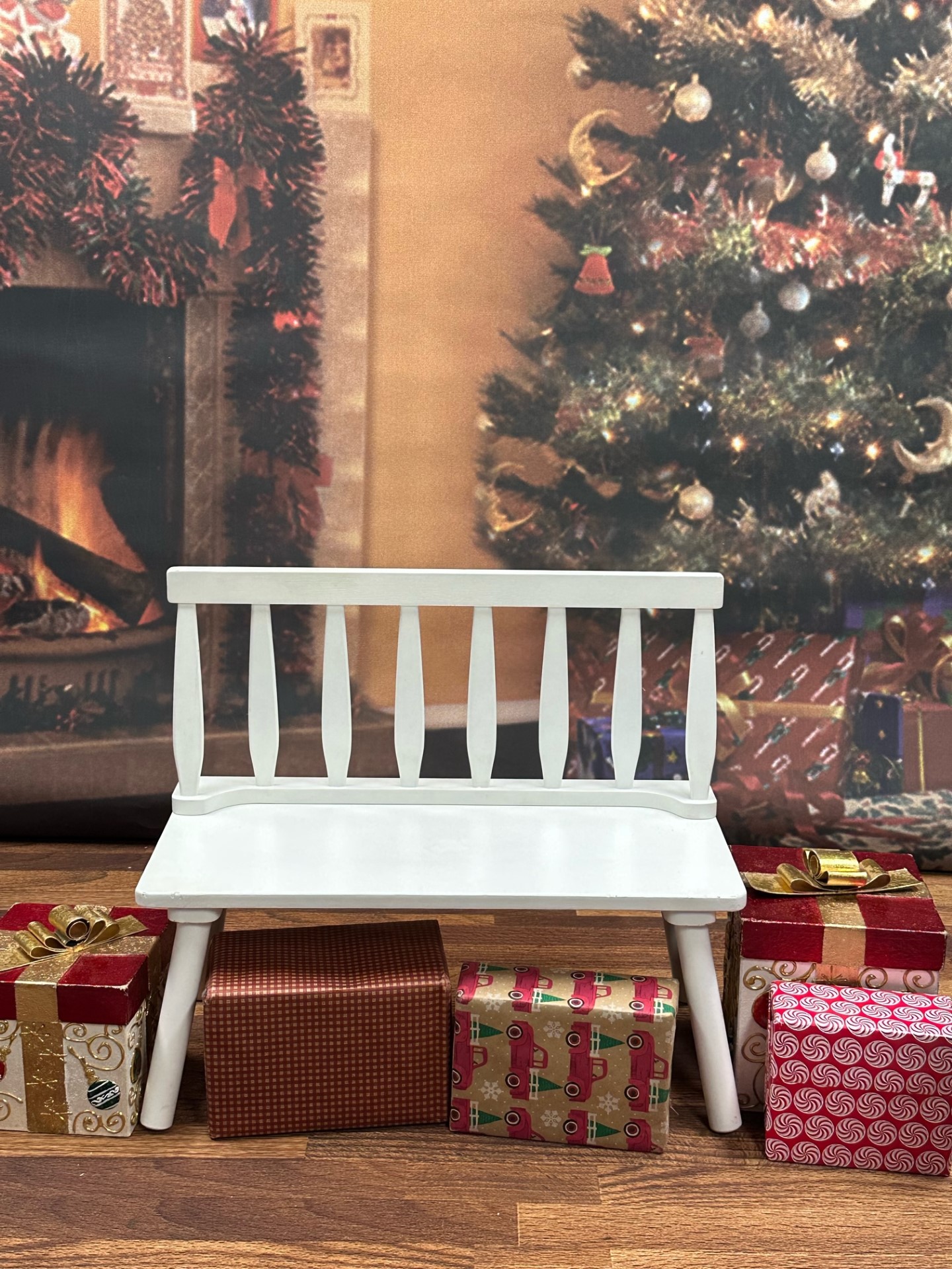 Christmas Fireplace with Bench